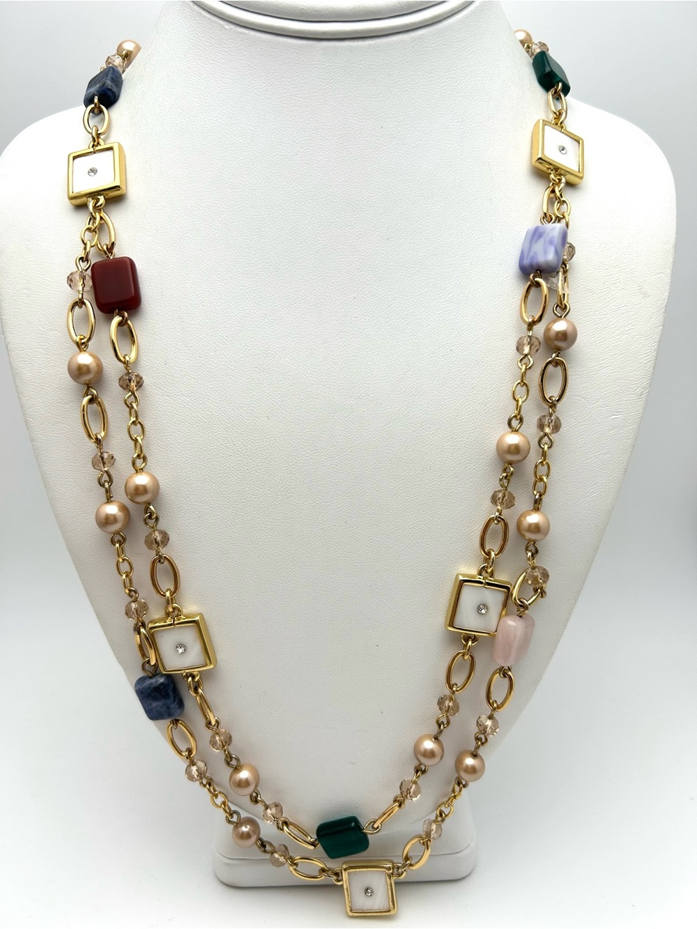 Talbots Double-Strand Draped Tile and Pearl Necklace